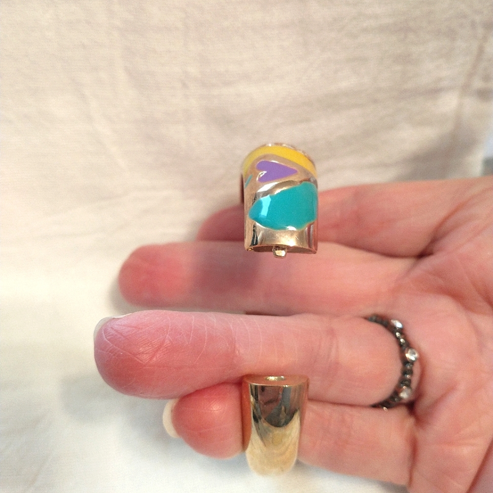 Cuff bracelet ‎ enamel style with rhinestones teal green yellow purple bangle - Picture 4 of 5